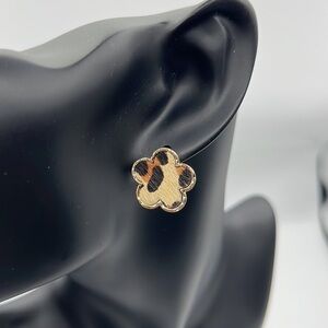 Clover Animal Print Women’s Genuine Leather Stud Earrings